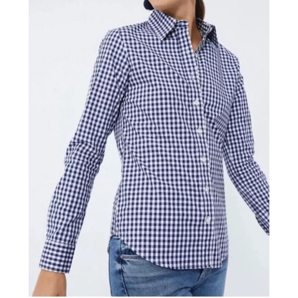 UNTUCKit Women’s Belleza Button Down Long Sleeve Blue Gingham Shirt Sz 0 NWT